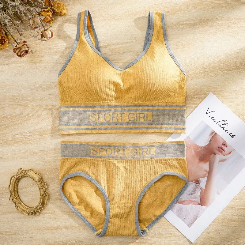 Meet'r Women's Sexy Sports Underwear Set Seamless Girl Comfortable Letter Bra Set Female Fitness Top Active Wear Lingerie Set