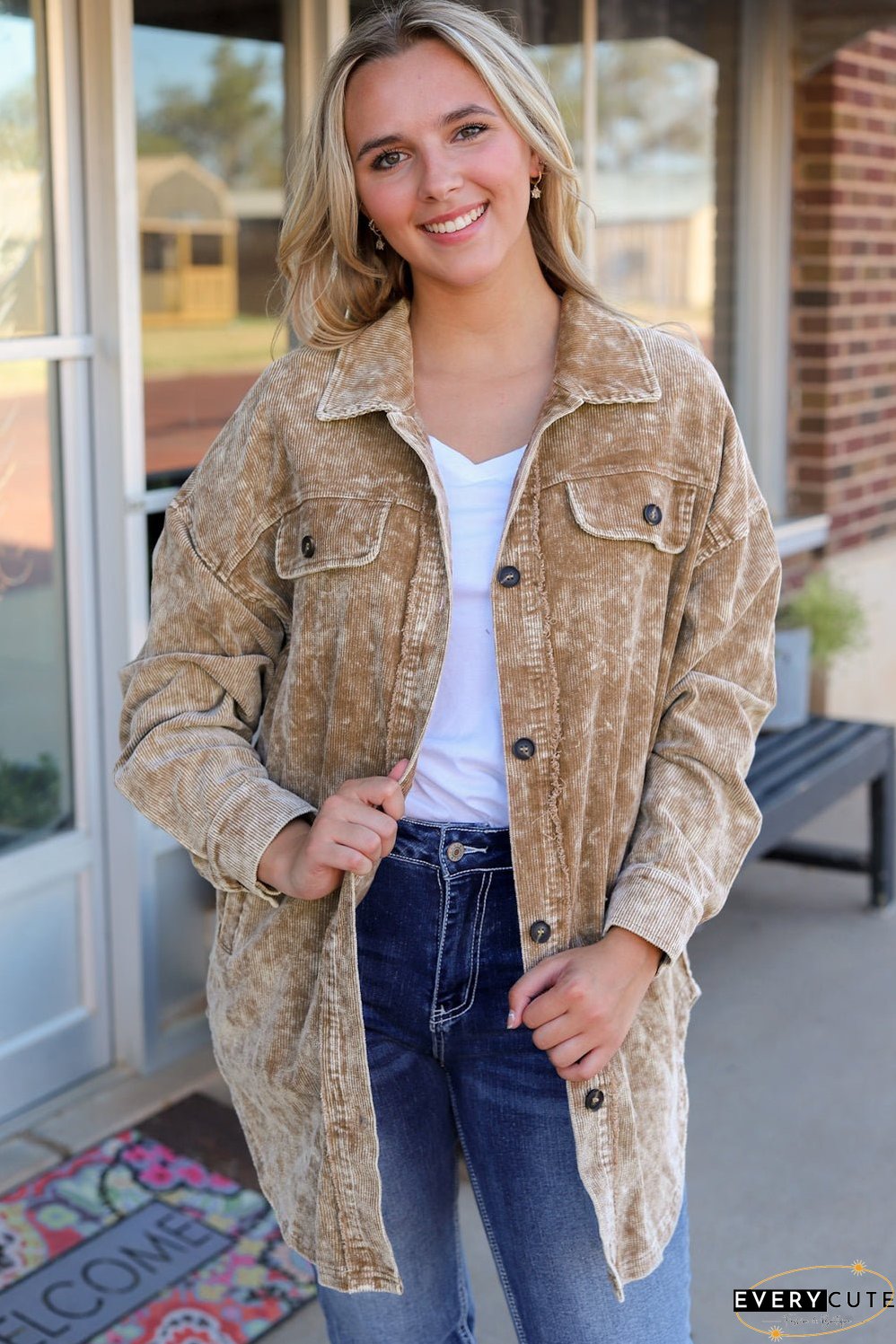 Fashionable Corduroy Jacket with Tassel