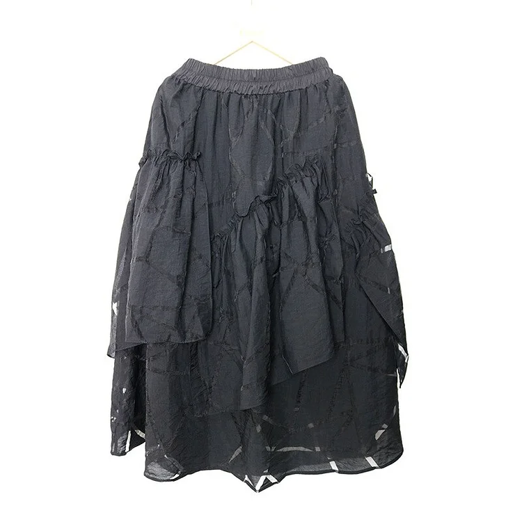 Chic Solid Color Perspective Geometry Asymmetrical Ruffle Patchwork Skirt           