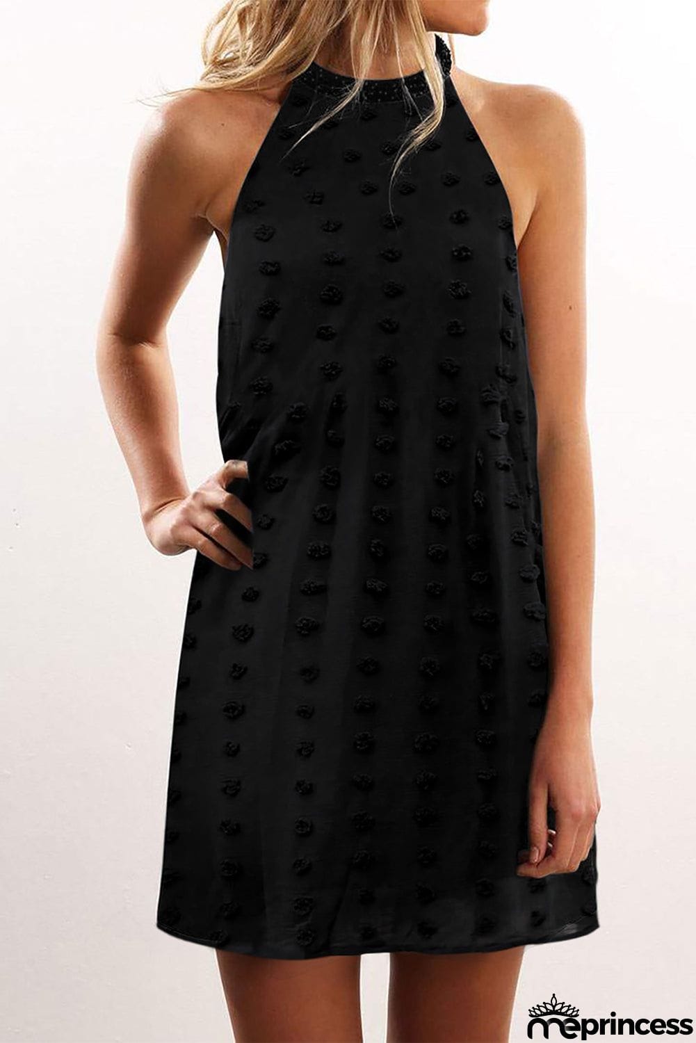 Pompom Mock Neck Sleeveless Shift Mini Dress