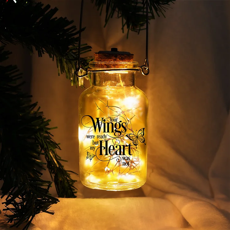 Butterfly Memorial Jar Night Light "Your Wings Were Ready But My Heart Was Not"