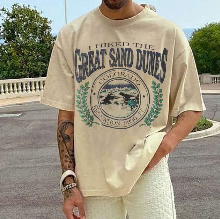 Men's Retro Great Sand Dunes Print Casual T-shirt de98