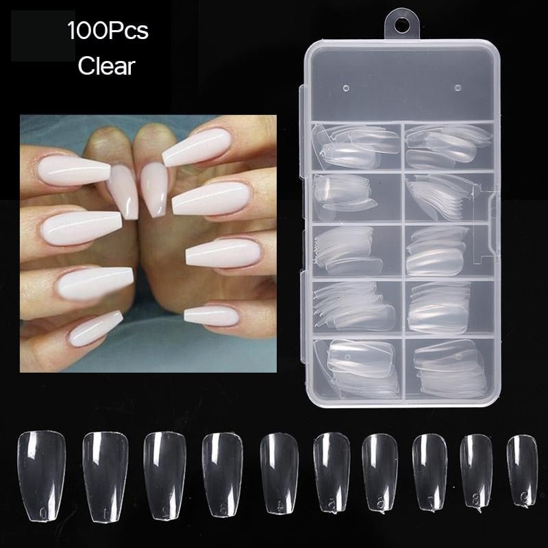 100Pcs False Full Nail Tips Quick Building Mold Tips Nail Dual Forms Finger Extension Nail Art UV extension Easy Find Nail Tools