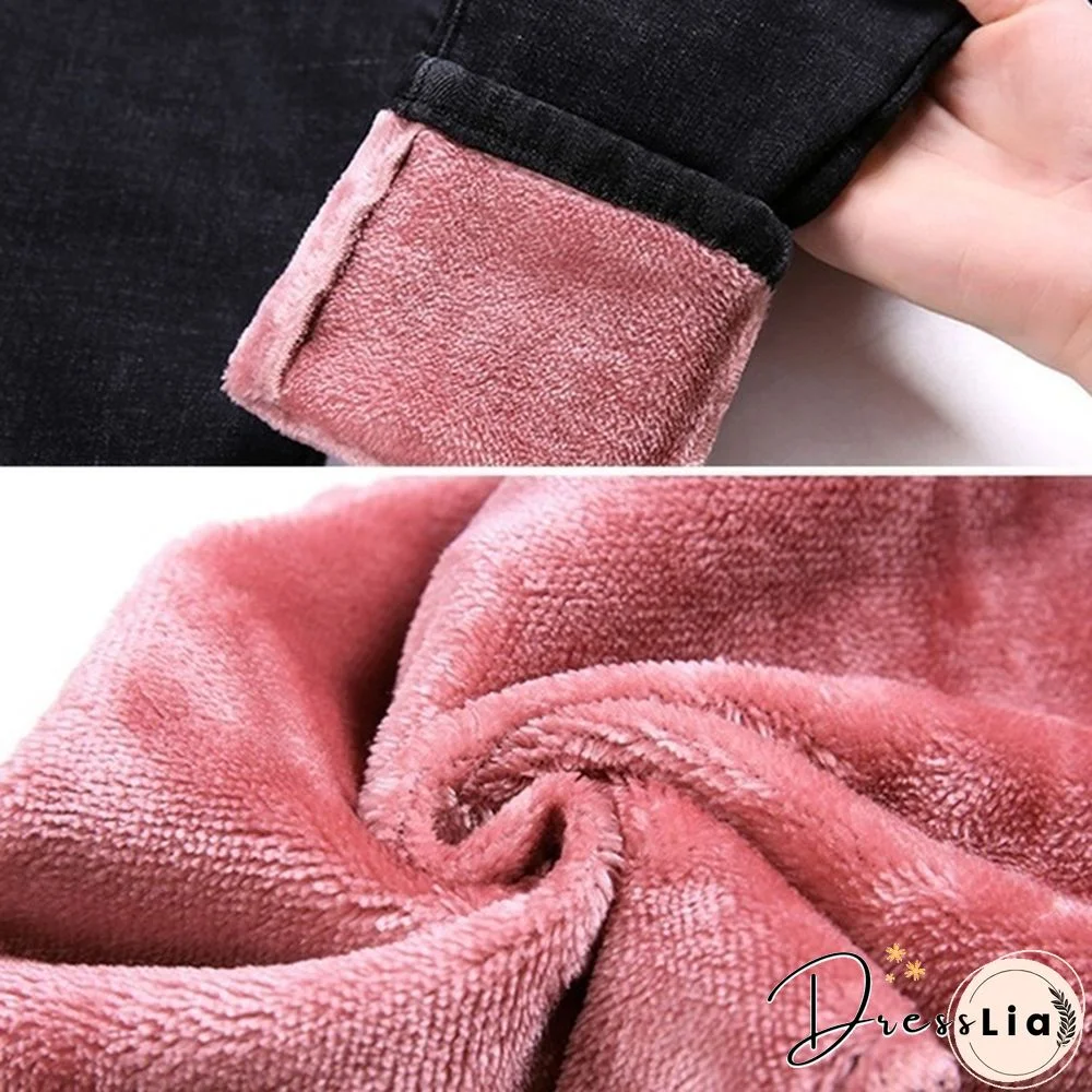 Winter Warm High Waist Velvet Jeans for Ladies To Wear Tights Warm for Ladies Denim Pencil Jeans Women's Thick Winter Socks