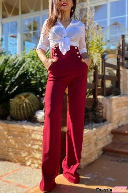 Button Wide Leg Pants