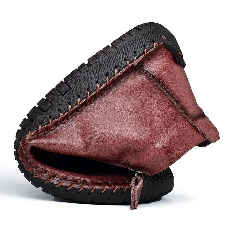 MEN LEATHER HAND STITCHING SIDE ZIPPER COMFY SOFT ANKLE BOOTS