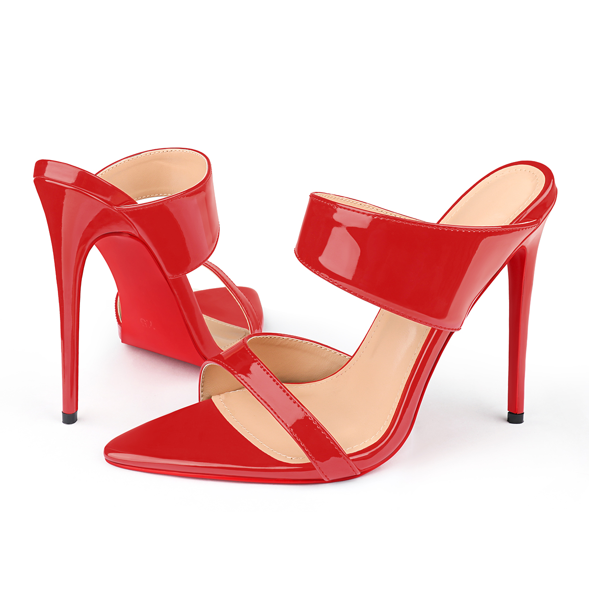 120mm Women's Sandals Pointed Toe Mules Heels Slip on Red Bottom Stilettos Irregular Strap Sandals -MERUMOTE