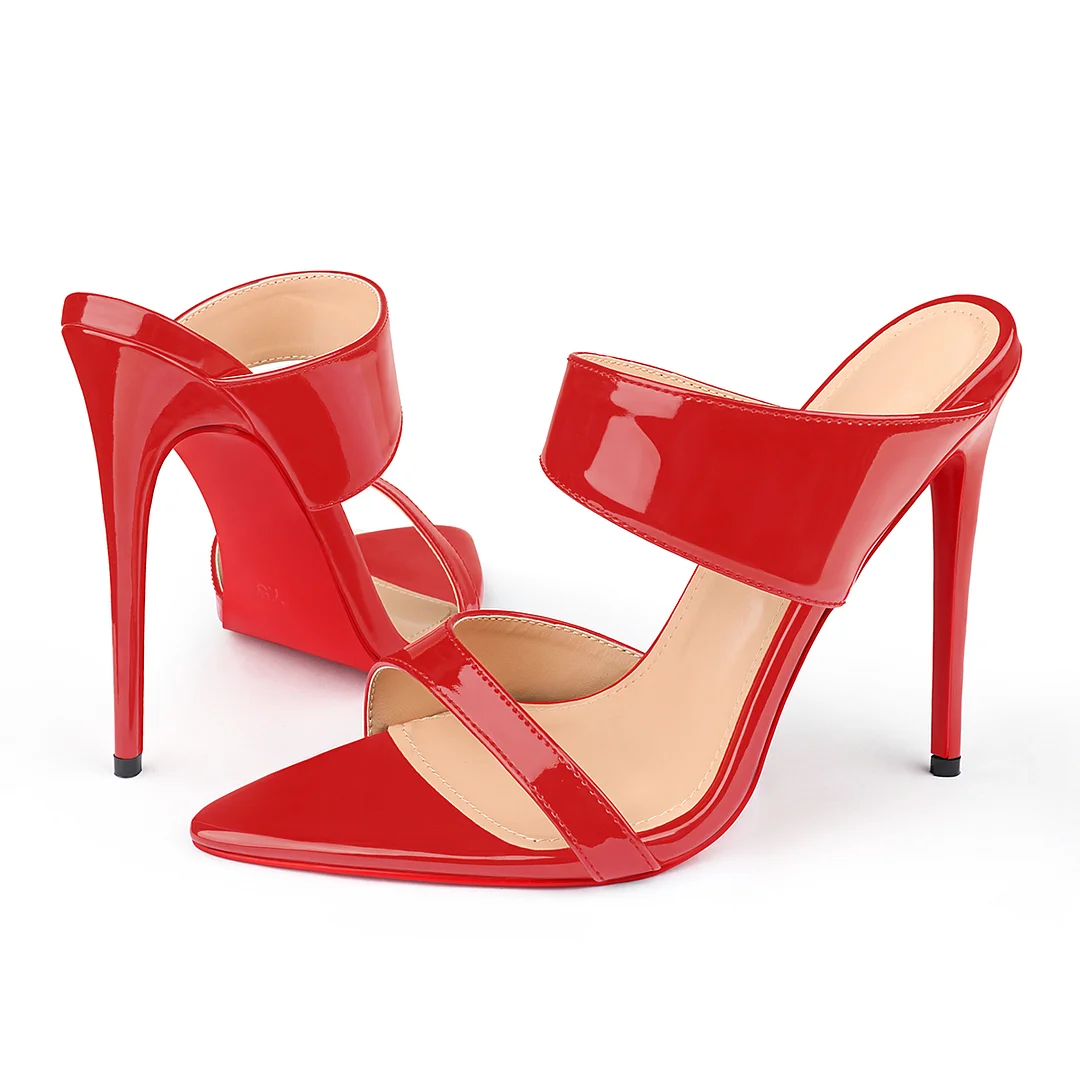 120mm Women's Sandals Pointed Toe Mules Heels Slip on Red Bottom Stilettos Irregular Strap Sandals -MERUMOTE
