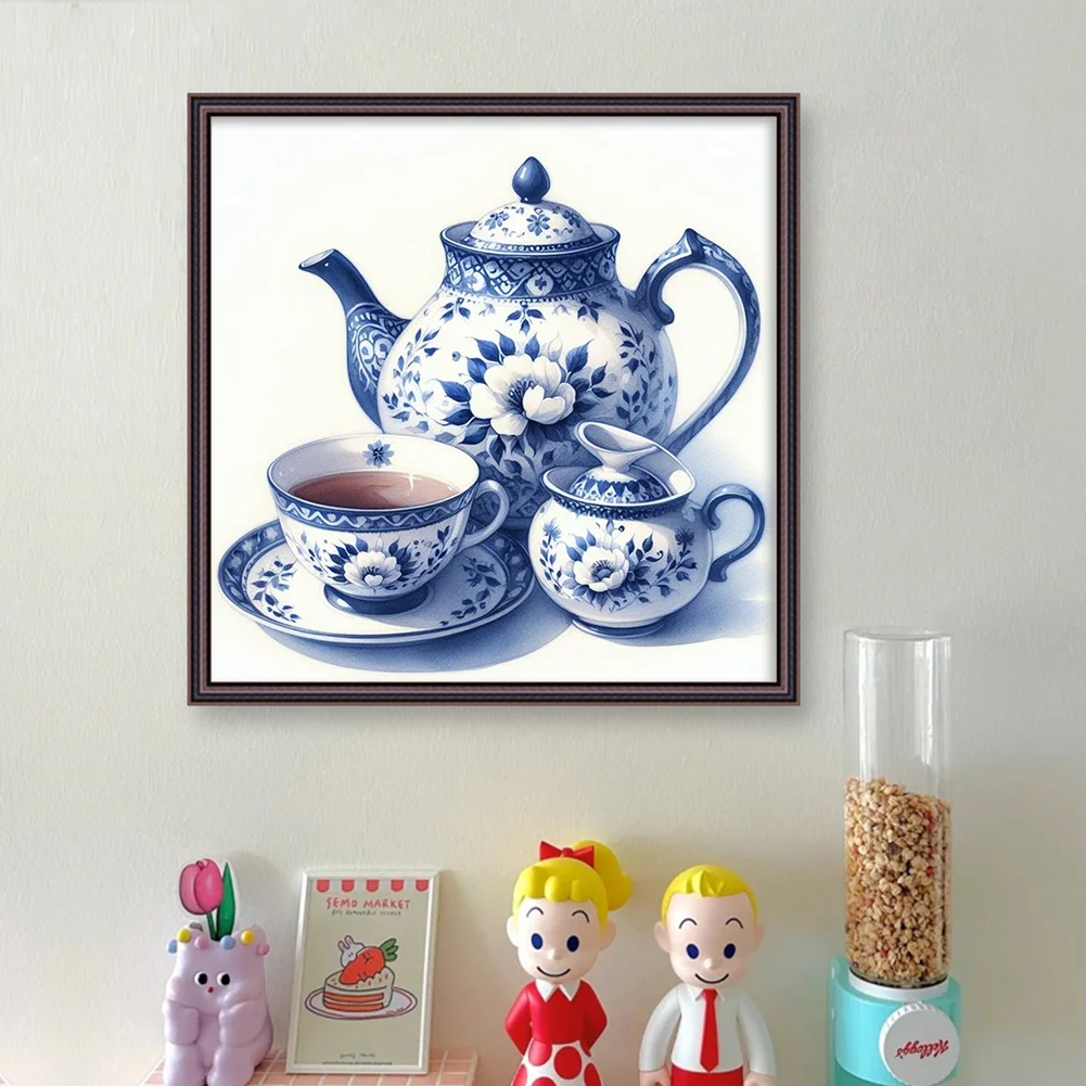 11CT Full Stamped Cross Stitch - Blue and white porcelain Porcelain Teapot(Canvas|40*40CM)