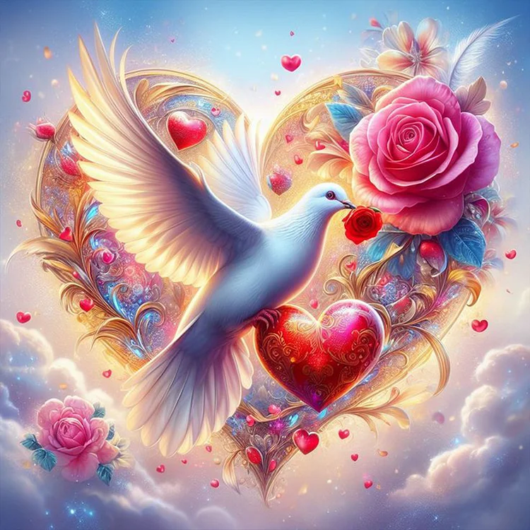 White Dove And Dreamy Rose 30*30CM (Canvas) Full Round Drill Diamond Painting gbfke