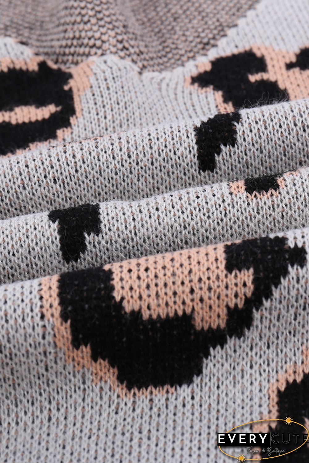 White V-neck Leopard Print Puff Sleeve Sweater