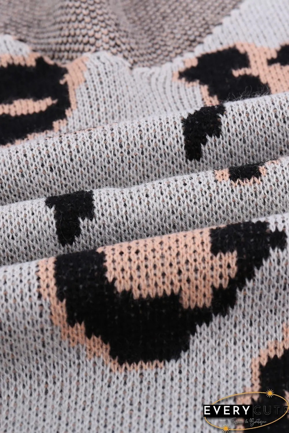White V-neck Leopard Print Puff Sleeve Sweater