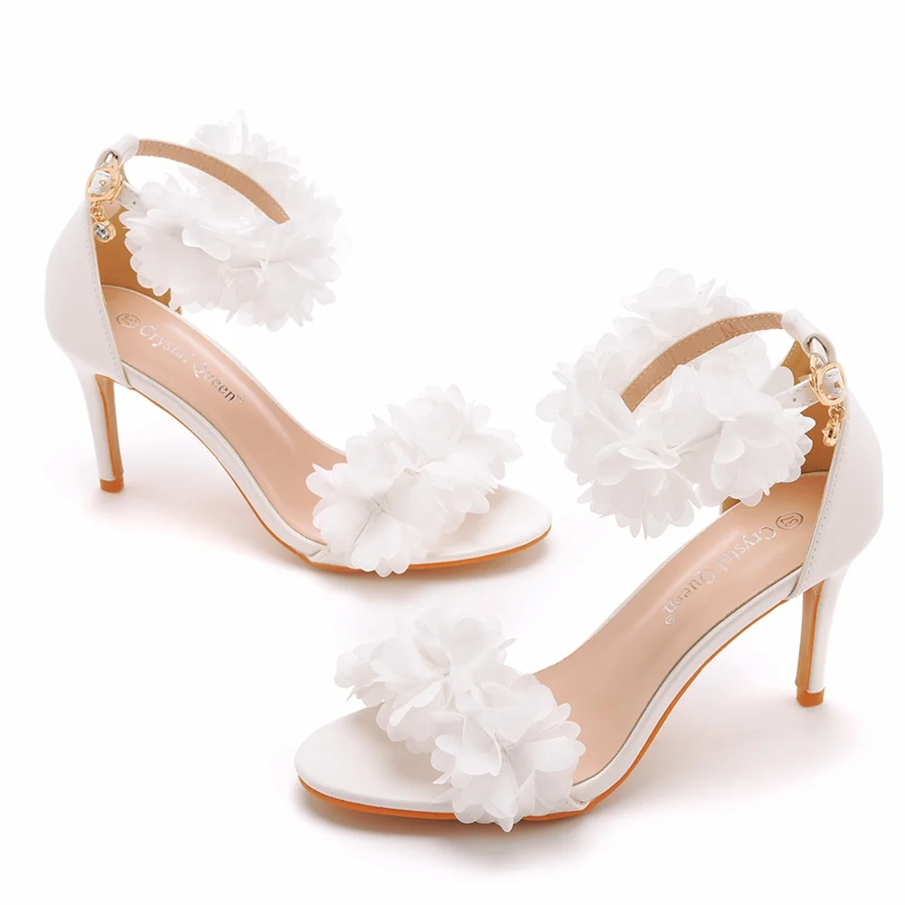 Breakj Breakj Cm Light Mouth With High-Heeled Sandals White Flowers Light Sandals Fine Heel Fish Mouth Wedding Wedding Wedding Shoes