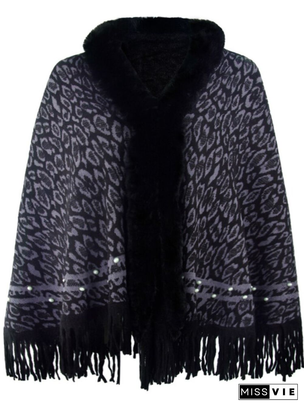 Autumn Winter New Leopard Print Shawl Fashionable Women's Hem Tassel Warm Knitting Bib Shawl Thickened Winter Coat Coat Top