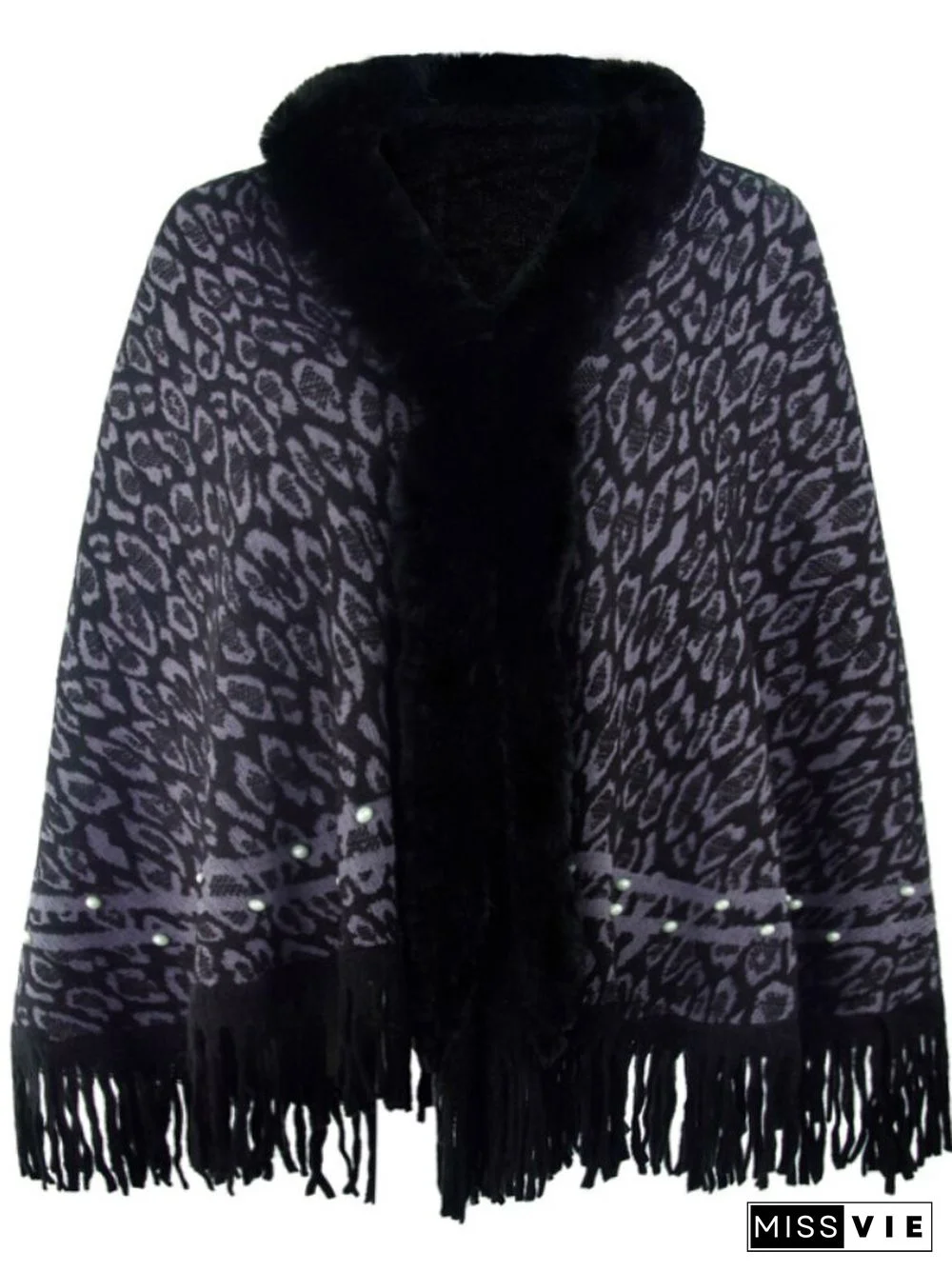 Autumn Winter New Leopard Print Shawl Fashionable Women's Hem Tassel Warm Knitting Bib Shawl Thickened Winter Coat Coat Top