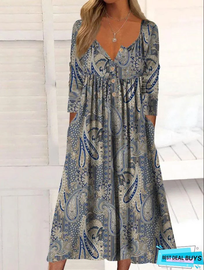 Printed vintage holiday loose dress