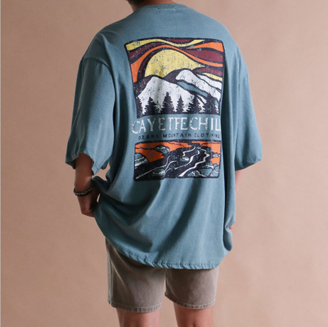 Retro Landscape Print Unisex Oversized T-Shirt