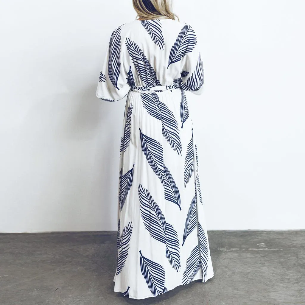 Temperament V-Neck Thigh-High Front Slit Maxi Dress With Belt-vocosishoes