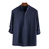Men's Casual Loose Solid Color Cotton Linen Long Sleeve Shirt