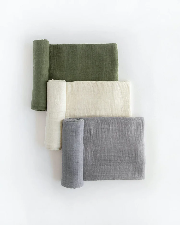 Cotton Muslin Swaddle Blanket 3 Pack - Fern