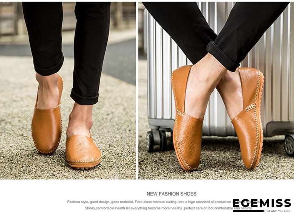 Men Non-slip Fashion Slip On Genuine Leather Flats Moccasins Loafers Shoes | EGEMISS