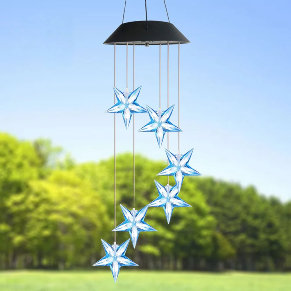 Solar Color Changing Wind Chime Lamps Star Moon Pendant Garden Light (A)
