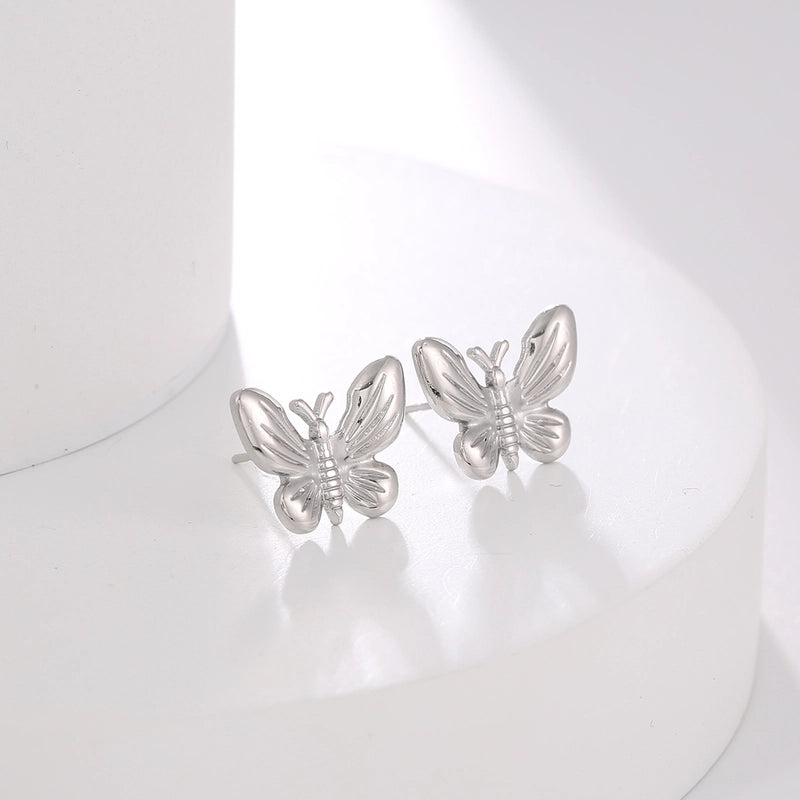1 Pair Casual Minimalist Sunflower Heart Shape Butterfly Stainless Steel 18K Gold Plated Ear Studs