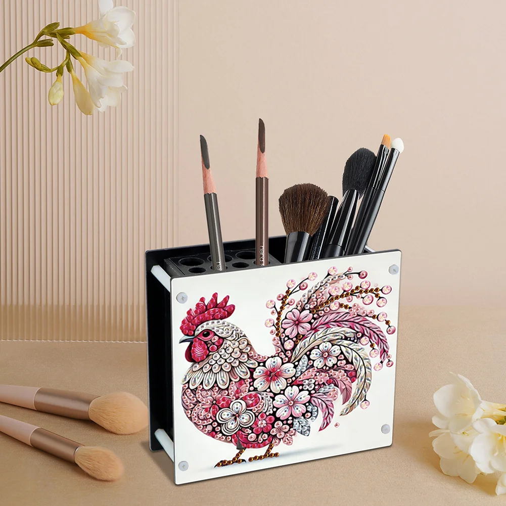 DIY Rooster Special Shaped Diamond Painting Acrylic Pencil Holder Organizer