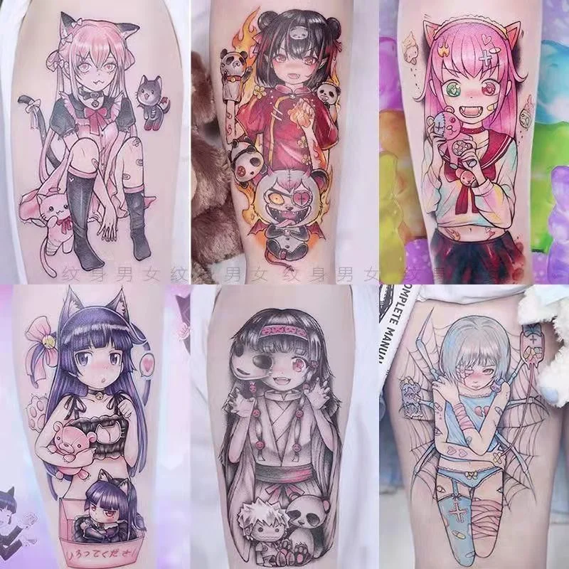 9pc/Sheets Cartoon Japanese Beautiful Girl Temporary Tattoo Stickers Female Waterproof Kids Cute Fashion Fake Tattoo Arm Tattoo