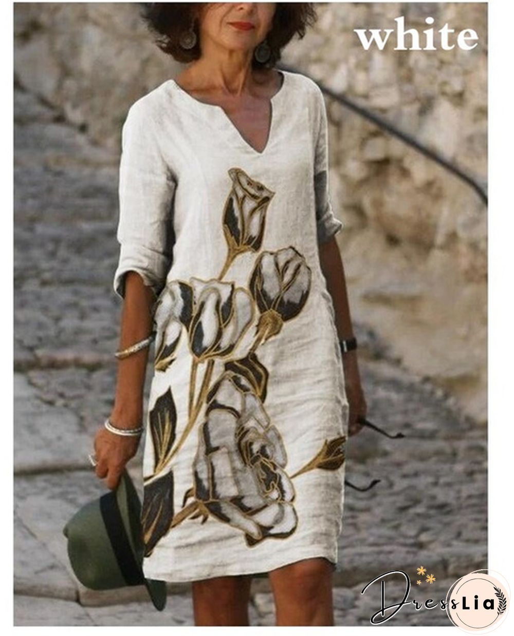 Women Printing Dress Summer V-Neck Half Sleeve A-Line Dresses Female Retro Litera Vintage Loose Dress