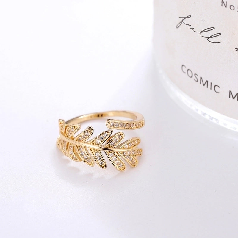 Minimalist Leaf Copper 18k Gold Plated Silver Plated Zircon Adjustable Ring In Bulk