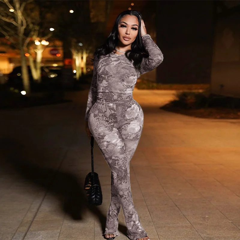 Uveng Uveng Women's 2023 Spring/Summer New Fashion Net Yarn Printed Pants Casual Set