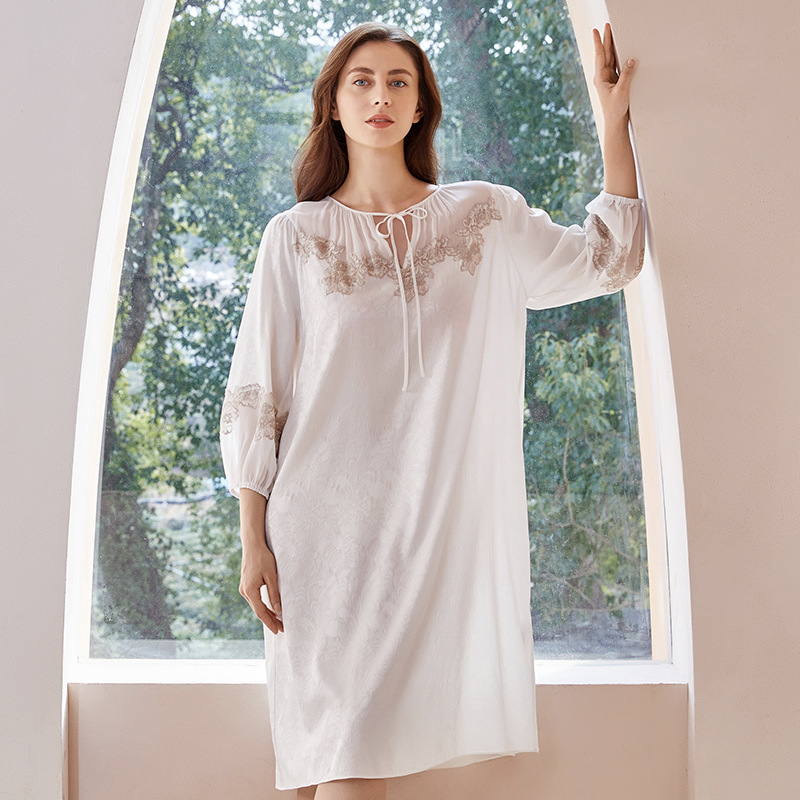 White Silk Nightgown Long Sleeve Vintage REAL SILK LIFE