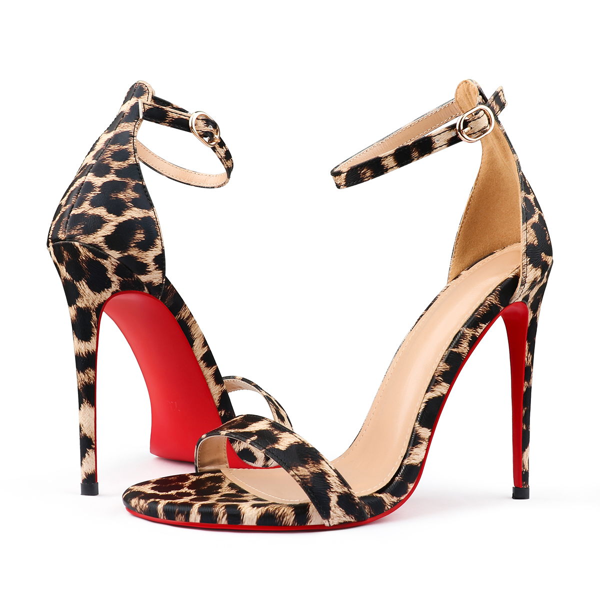 120mm Women's Pointed Toe Open Toe Ankle Strap Red Bottom Sandals Pumps Shoes-MERUMOTE