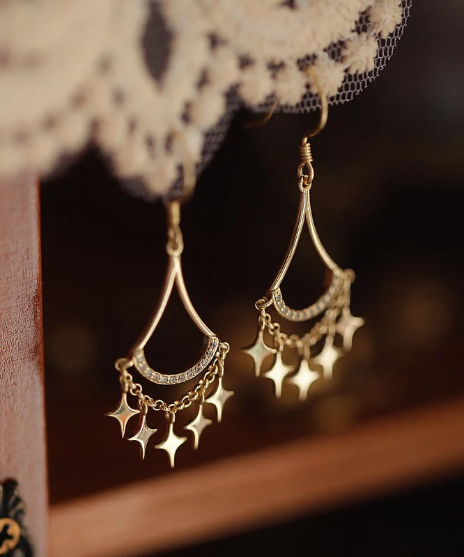 Fashion Gold Sterling Silver Overgild Zircon Star Tassel Drop Earrings