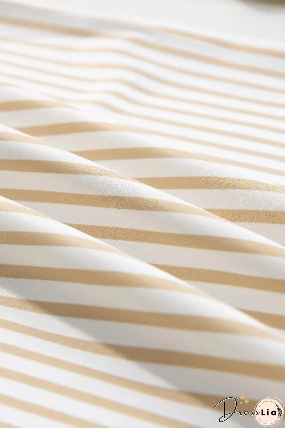 Khaki Stripe Plus Size Drawstring High Waist Wide Leg Pants