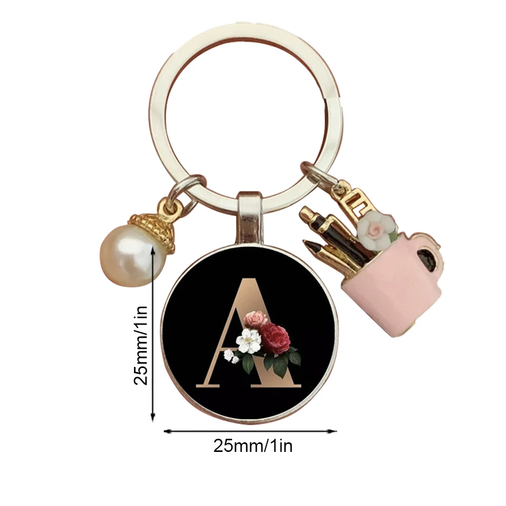 Resin Alphabet Letter Keychain Pearl Alphabet Key Ring Charms for Key Handbag Backpack