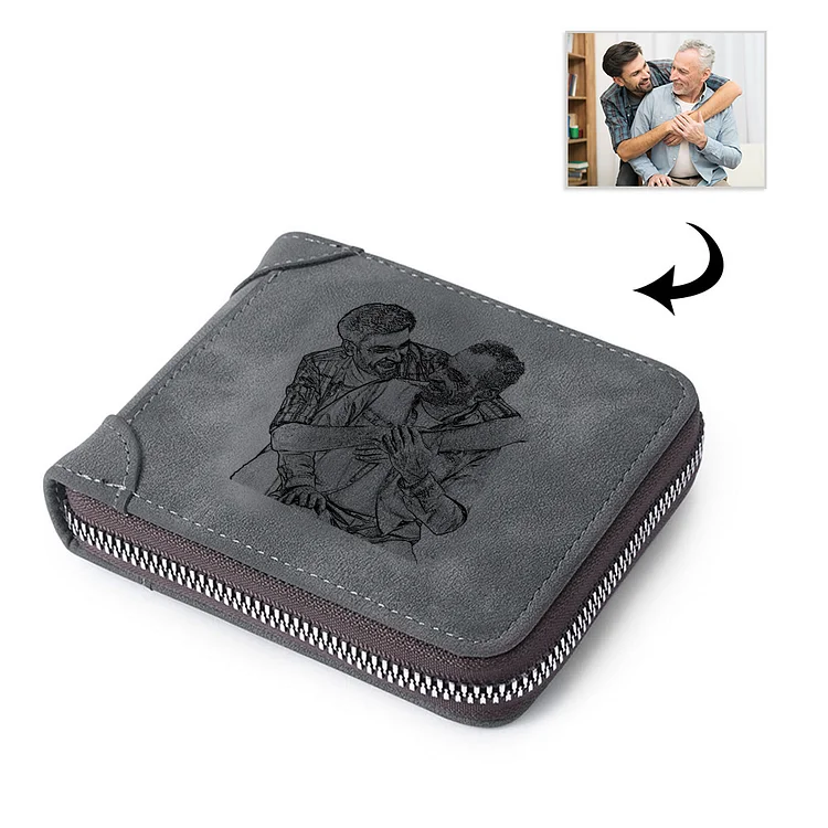Personalized Men's Leather Wallet Custom Photo & Text Zipper Wallet Father's Day Gift for Him
