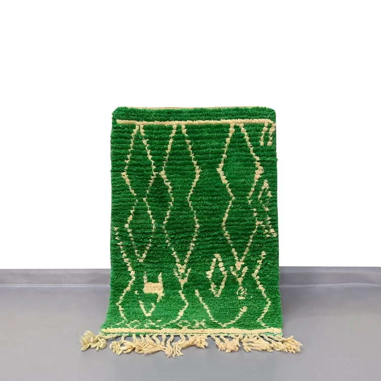 Green Wool Handmade Moroccan Small Rug  2.2 x 3.3 Feet /  68 x 103 cm