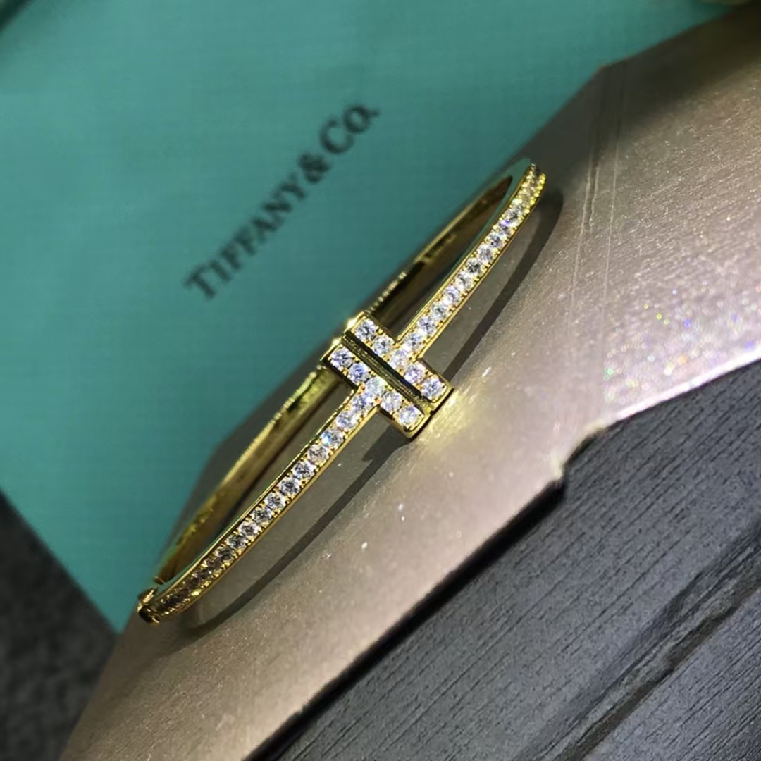 Buy replica Tiffany Full Diamond Paved Double T Bangle and replica jewelry from PICKS Jewelry