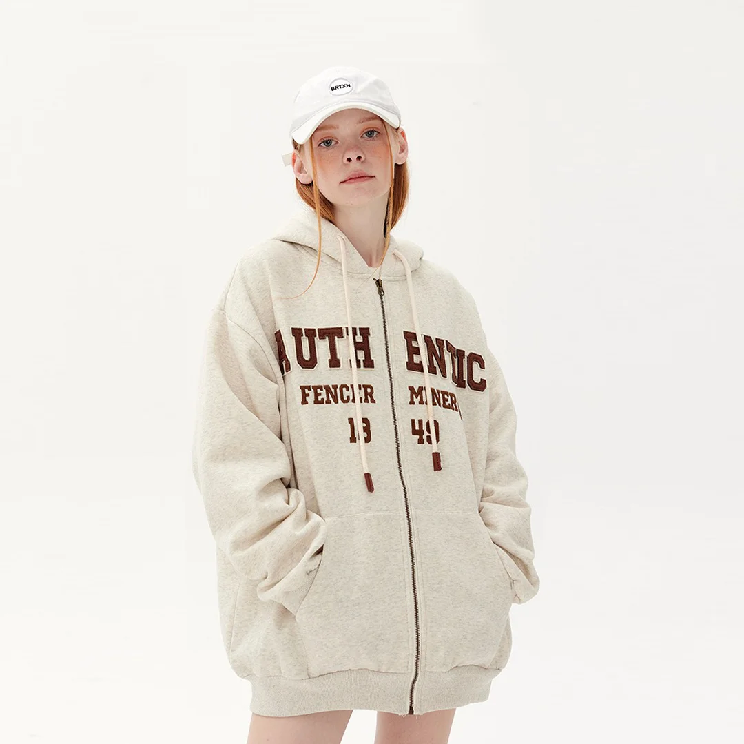 Solid color lettered embroidered hoodie