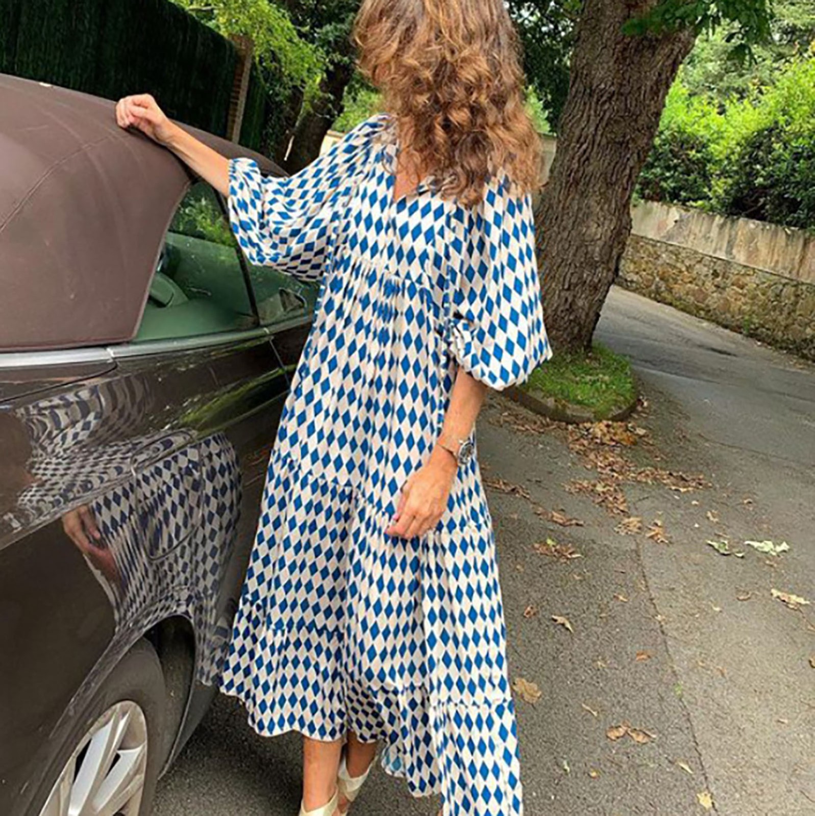 Puff Sleeve Boho Maxi Dress Elegant Women Summer 2024 Casual Floral Drawstring V-Neck Loose Holiday Beach Dresses Party Vestidos