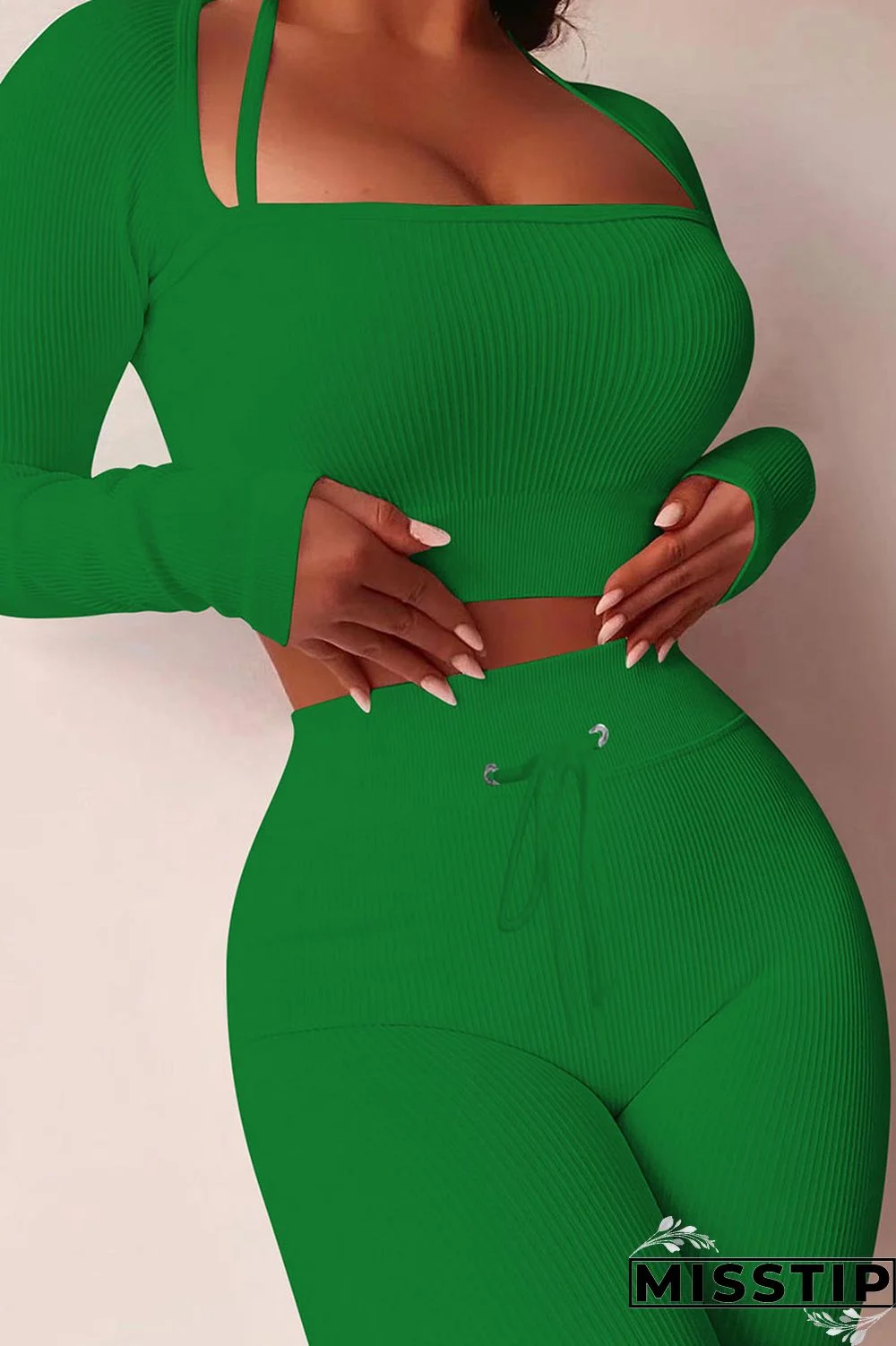 Green Casual Street Solid Patchwork Square Collar Long Sleeve Two Pieces