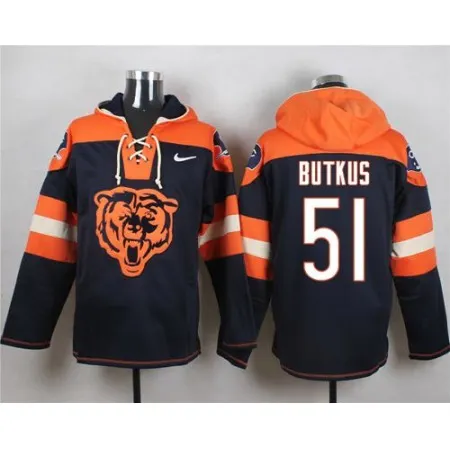 Bears #51 Dick Butkus Navy Blue Player Pullover NFL Hoodie