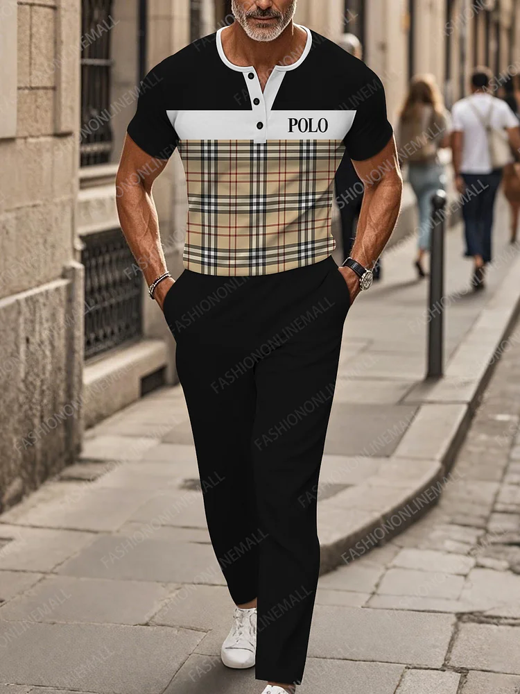 Men's casual striped short sleeved pants set