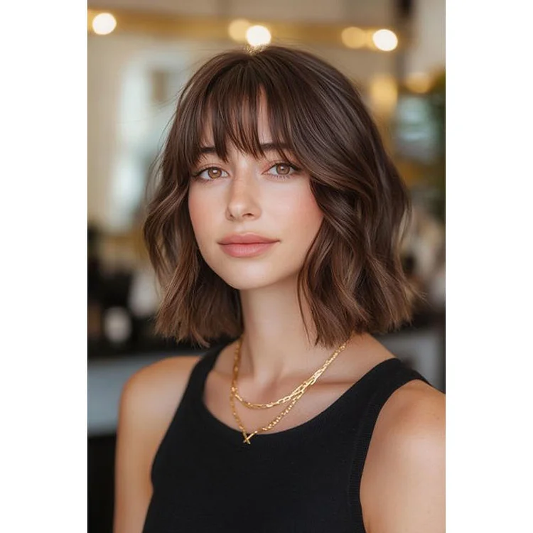 Casual Wavy Hair Topper with Bangs