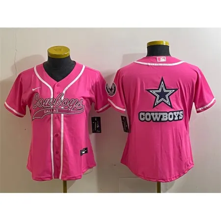 Women's Dallas Cowboys Pink Team Big Logo With Patch Cool Base Stitched Baseball Jersey(Run Small) IZUB