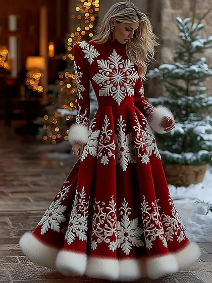 Christmas Women's Tight High Neck Knitted Sweater Dress