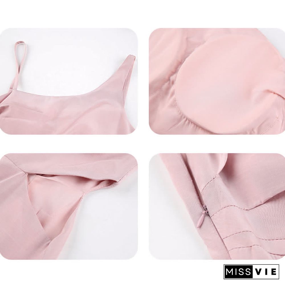 Irregular Hollow Out Top A-line Ruffled Slip Dress