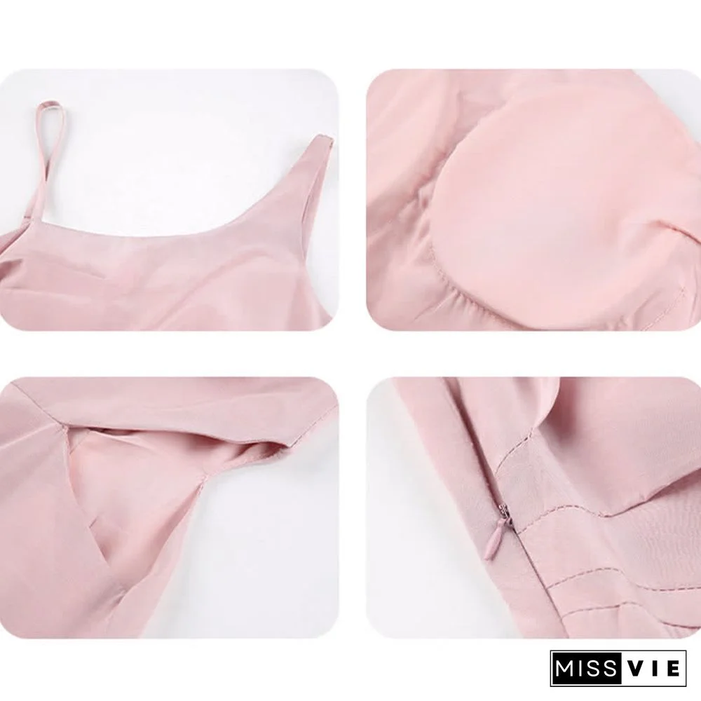 Irregular Hollow Out Top A-line Ruffled Slip Dress